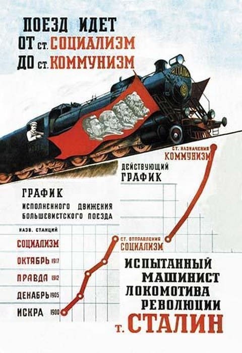 The Train Is Moving from the Socialist Station by Pavel Sokolov-Skalya - Art Print