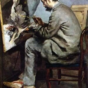 The painter in the studio of Bazille by Pierre-August Renoir - Art Print