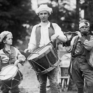 Three Boys March with Instruments on the 4th of July Celebration - Art Print