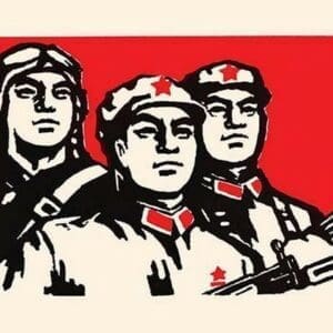 Three Proud Soldiers on Red by Chinese Government - Art Print