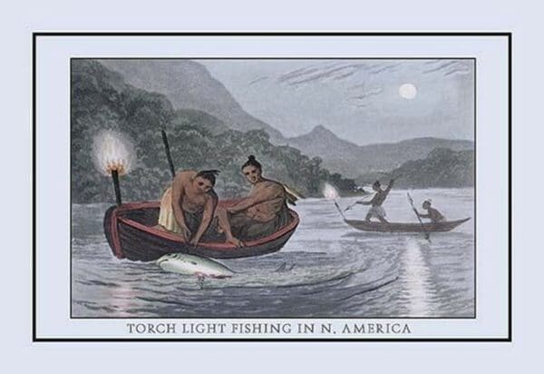 Torch Light Fishing In North America by J.H. Clark - Art Print