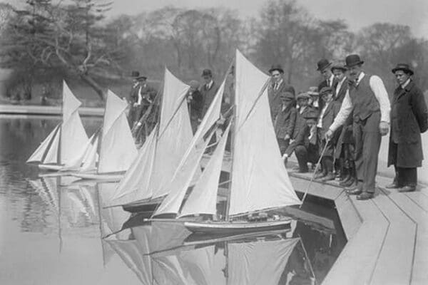 Toy Yachts are the pride of Central Park Enthusiasts as they race them in a Park Pond - Art Print