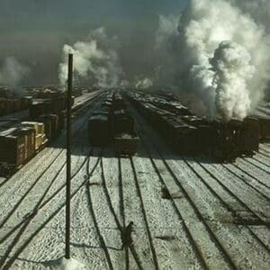 Train Yard in the snow - Art Print