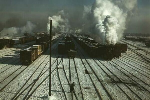 Train Yard in the snow - Art Print