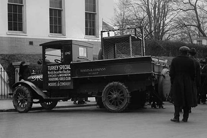 Truck marked as the Turkey Special Delivers a turkey to the White House for Thanksgiving - Art Print
