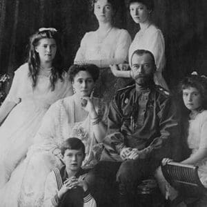 Tsar Nicholas and Alexandra Pose with third Children Before the Revolution - Art Print