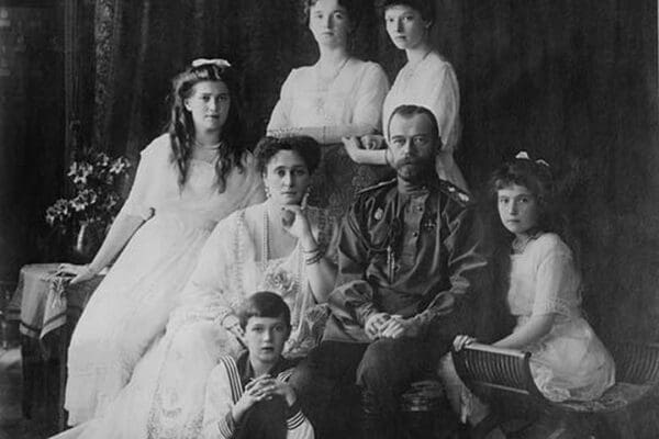 Tsar Nicholas and Alexandra Pose with third Children Before the Revolution - Art Print