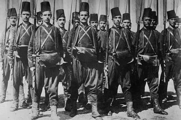 Turkish Infantry with Fez's & Rifles in Formation - Art Print