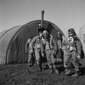 Tuskegee airmen exiting the parachute room