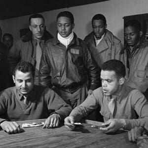 Tuskegee airmen playing cards in the officers' club in the evening #2 - Art Print