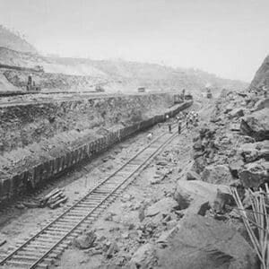 Twin Tracks Loaded with Earth Removed from Panama Canal Bed - Art Print