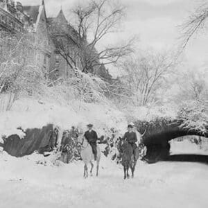 Two Horseback Riding during a Snowfall in Manhattan's Central Park - Art Print