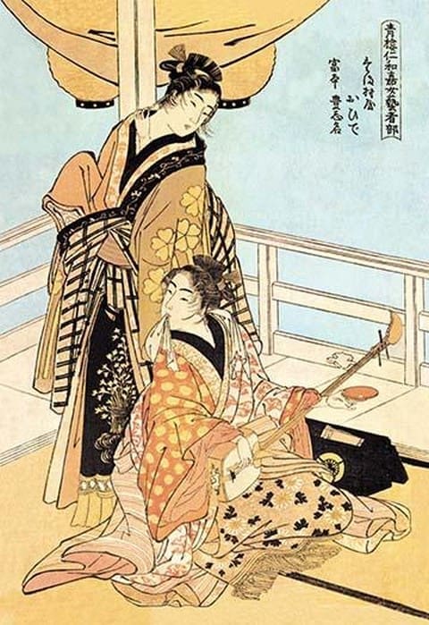 Two Musicians by Utamaro - Art Print