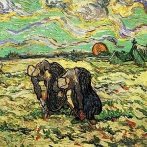 Two Peasant Women Digging in Field with Snow by Vincent van Gogh - Art Print