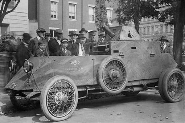 U.S. Army Armored Truck with Machine Gun is Gawked by onlookers on a Washington Street - Art Print