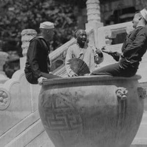 U.S. Navy Sailors on Shore Leave in Beijing frolic in Giant Ceramic Pot with Guide - Art Print