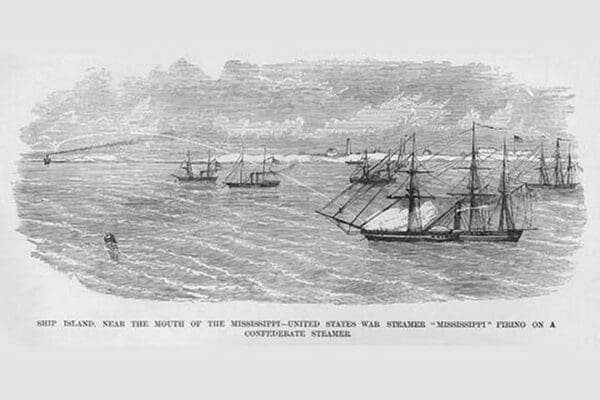 US War Steamer 'Mississippi' Fires on Confederate Vessel by Frank Leslie - Art Print