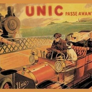 Unic - Racing Across Train Tracks by Charles Delavat - Art Print