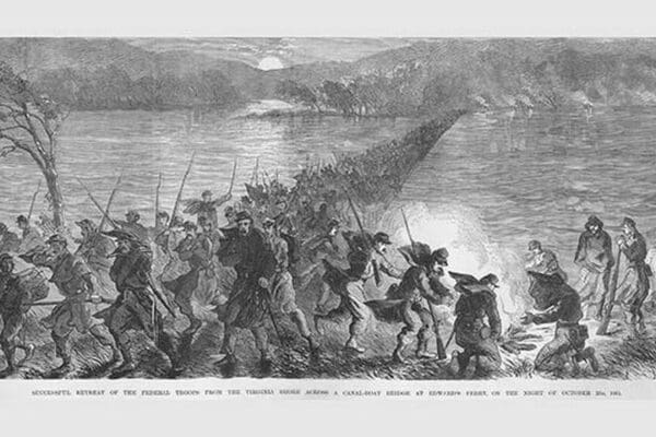 Union Retreat across Edward's Ferry by Frank Leslie - Art Print