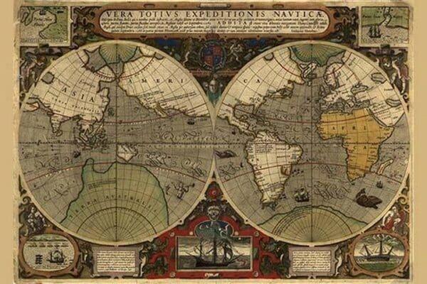 Vera Totius Expeditionis Nautica (World Map) by Abraham Ortelius - Art Print