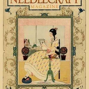 Victorian Girl does Needlepoint Portrait by Needlecraft Magazine - Art Print