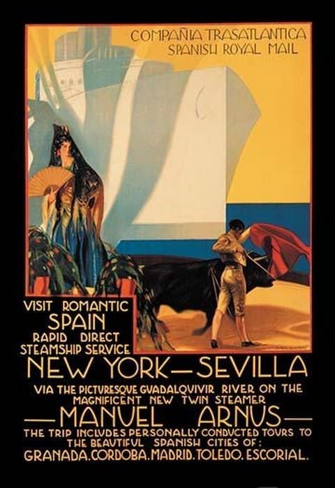 Visit Romantic Spain: Rapid Direct Steamship Service from New York to Sevilla - Art Print