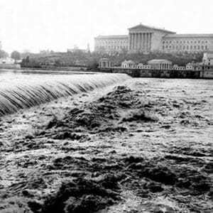 Waterfalls with Art Museum in Distance