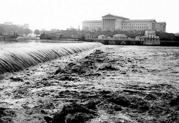 Waterfalls with Art Museum in Distance