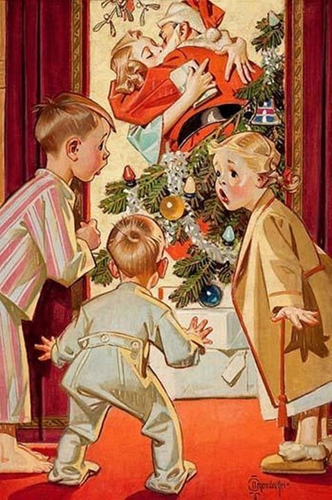 What is Santa doing to Mommy? by Joseph Christian Leyendecker - Art Print