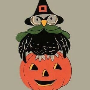 Wise Owl and Jack-O-Lantern - Art Print