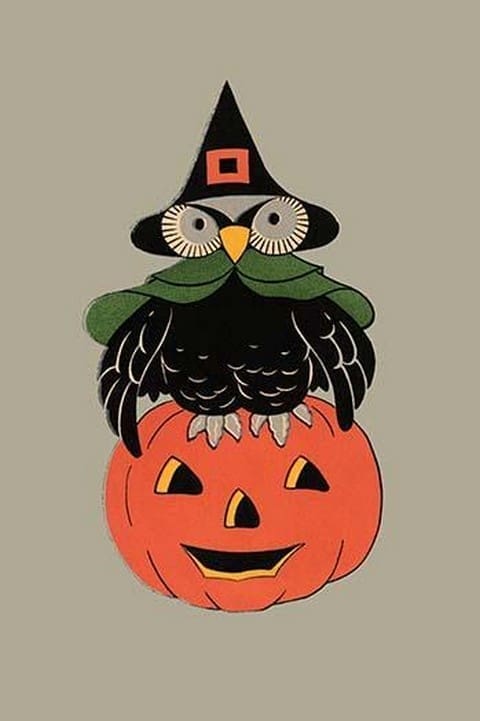 Wise Owl and Jack-O-Lantern - Art Print