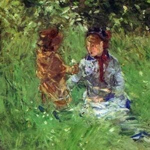 Woman and child in garden in Bougival by Berthe Morisot - Art Print