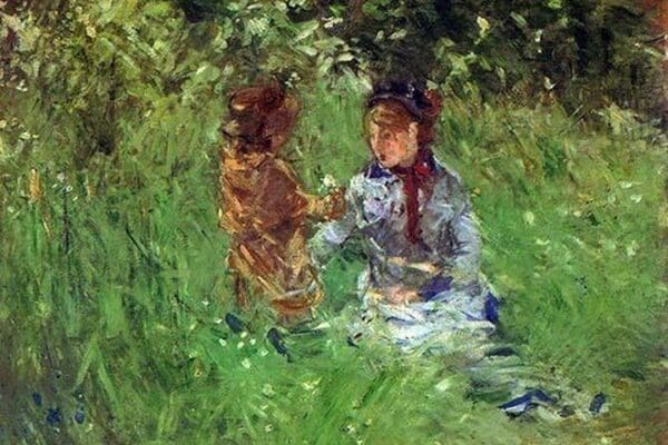 Woman and child in garden in Bougival by Berthe Morisot - Art Print