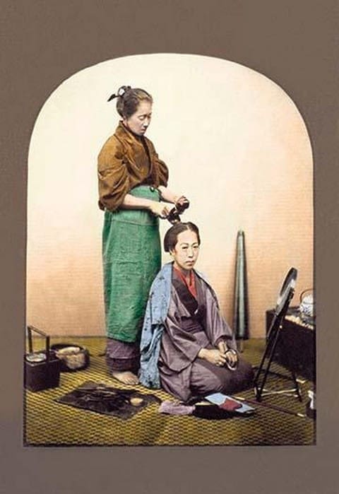 Woman having Her Hair Done by Von Stillfried - Art Print