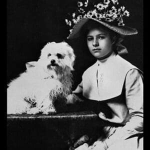 Woman in Bonnet with Maltese Terrier - Art Print