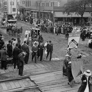 Women and Men march down Long Island Street to gain the Vote - Art Print