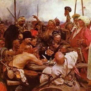 Zaraporoski Cossacks Send the Turkish Sultan Mahmoud IV a Letter by Ilya Repin #2 - Art Print