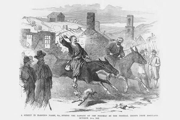 Zouaves Ride Mules Through Harper's Ferry by Frank Leslie - Art Print