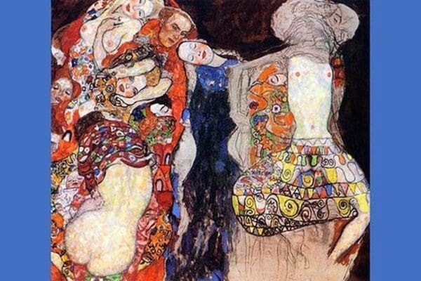 adorn the bride with veil and wreath by Gustav Klimt - Art Print